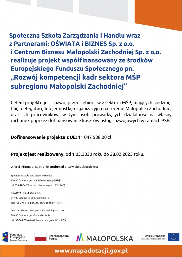 plakat - dane kontaktowe projektu www.netbon.pl